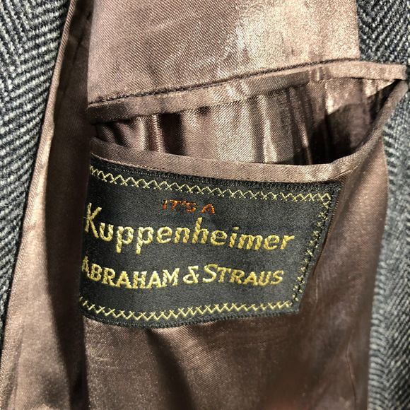 Vintage Kuppenheimer Tigertwist 100% Wool Herringbone Tweed Long Coat 44 - Picture 3 of 11